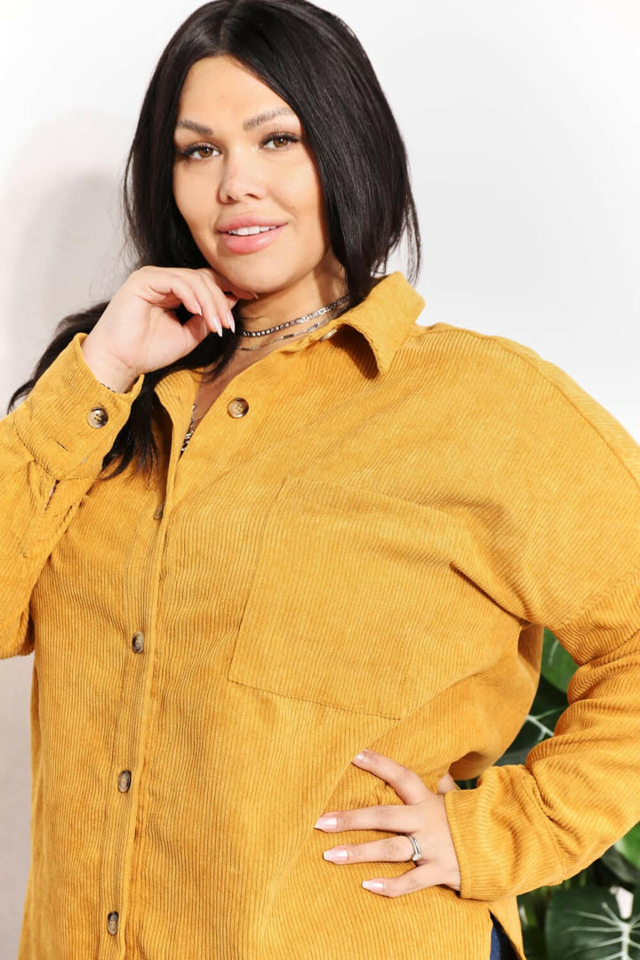 HEYSON Oversized Corduroy Button - Down Tunic Shirt - Full Size - The Rogue Daisy