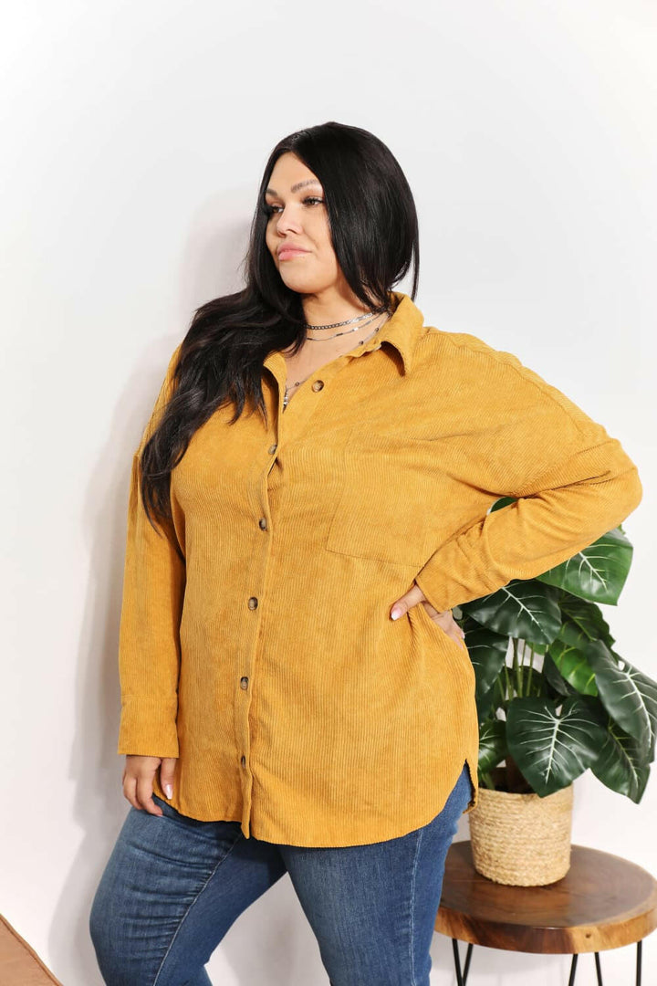 HEYSON Oversized Corduroy Button - Down Tunic Shirt - Full Size - The Rogue Daisy