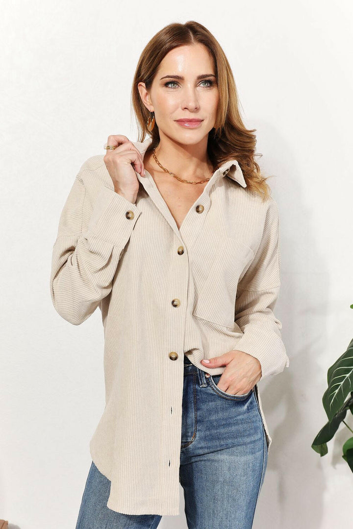 HEYSON Oversized Corduroy Button - Down Tunic Shirt - Full Size - The Rogue Daisy