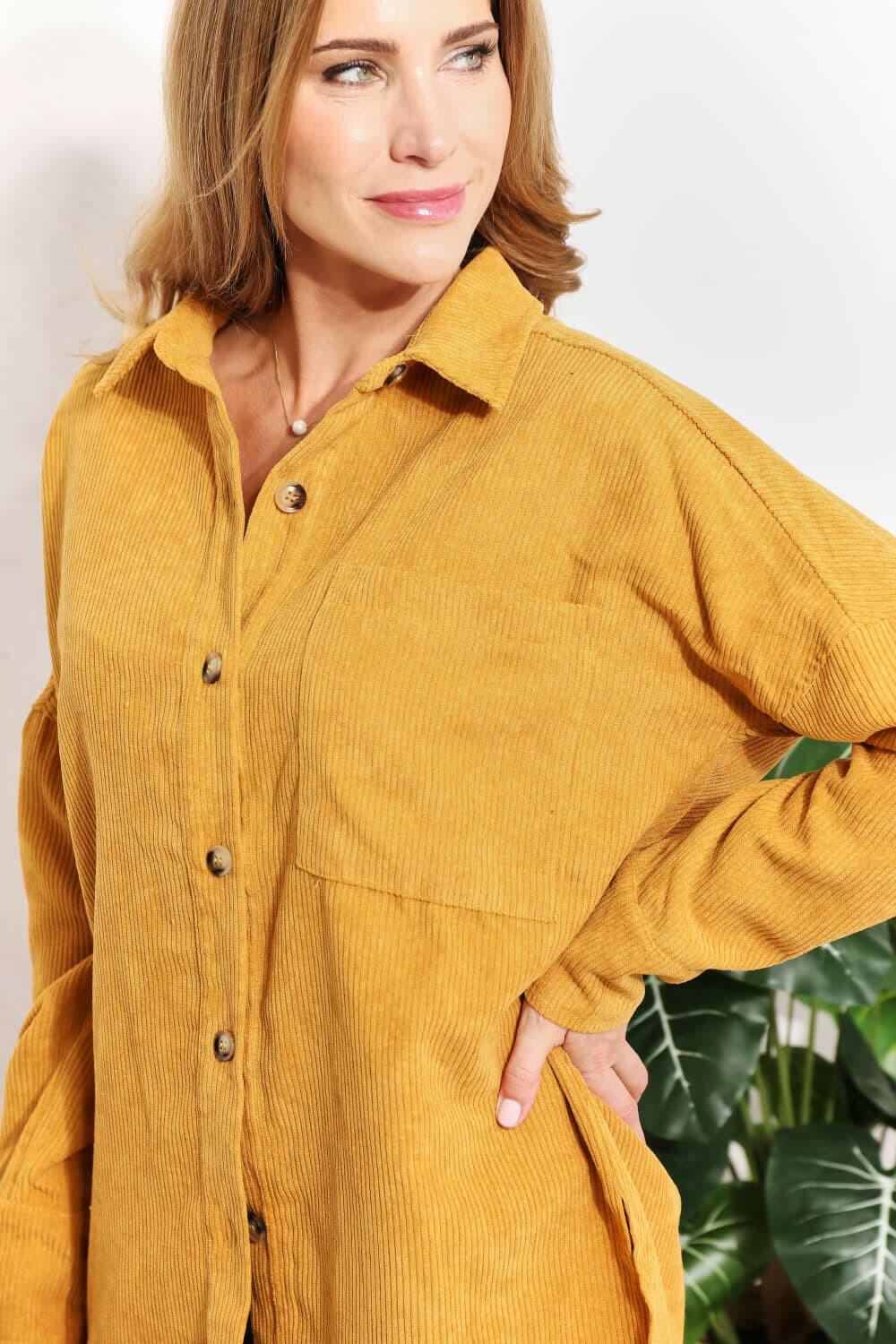 HEYSON Oversized Corduroy Button - Down Tunic Shirt - Full Size - The Rogue Daisy