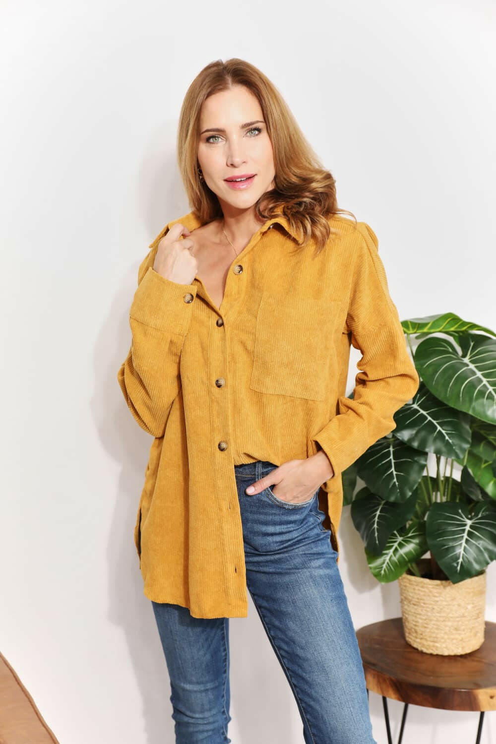 HEYSON Oversized Corduroy Button - Down Tunic Shirt - Full Size - The Rogue Daisy