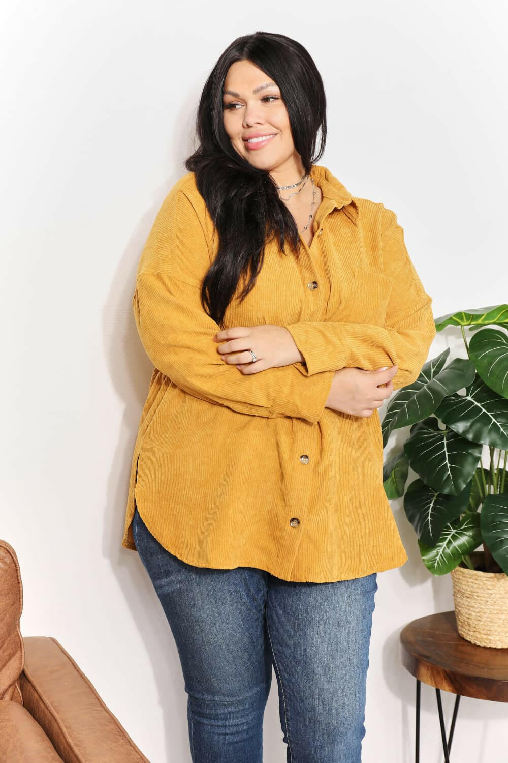 HEYSON Oversized Corduroy Button - Down Tunic Shirt - Full Size - The Rogue Daisy