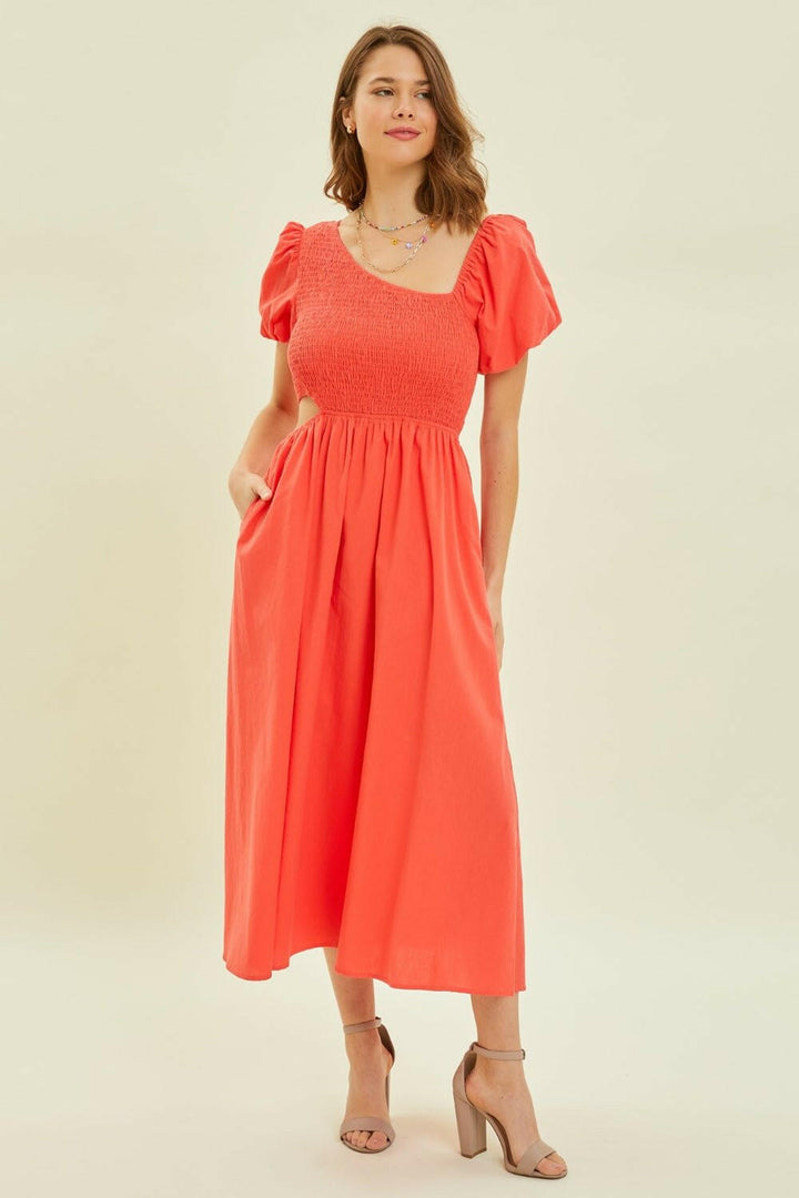 HEYSON Smocked Cutout Midi Dress - The Rogue Daisy