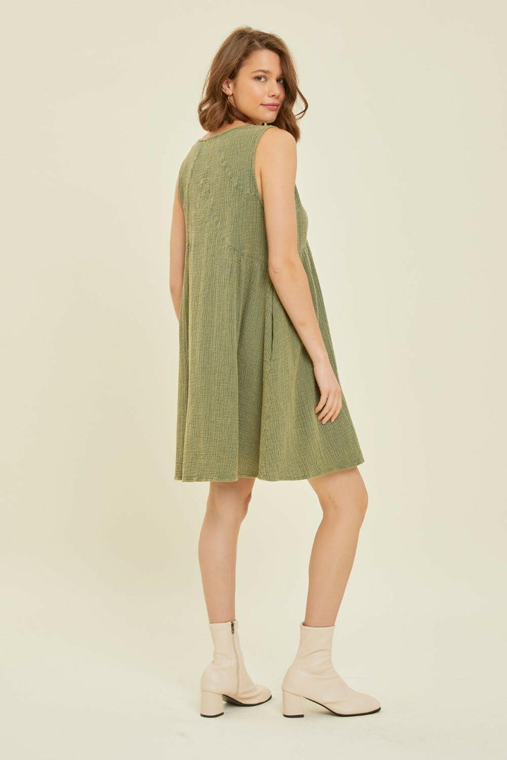 HEYSON Textured V - Neck Sleeveless Flare Mini Dress - Full Size - The Rogue Daisy