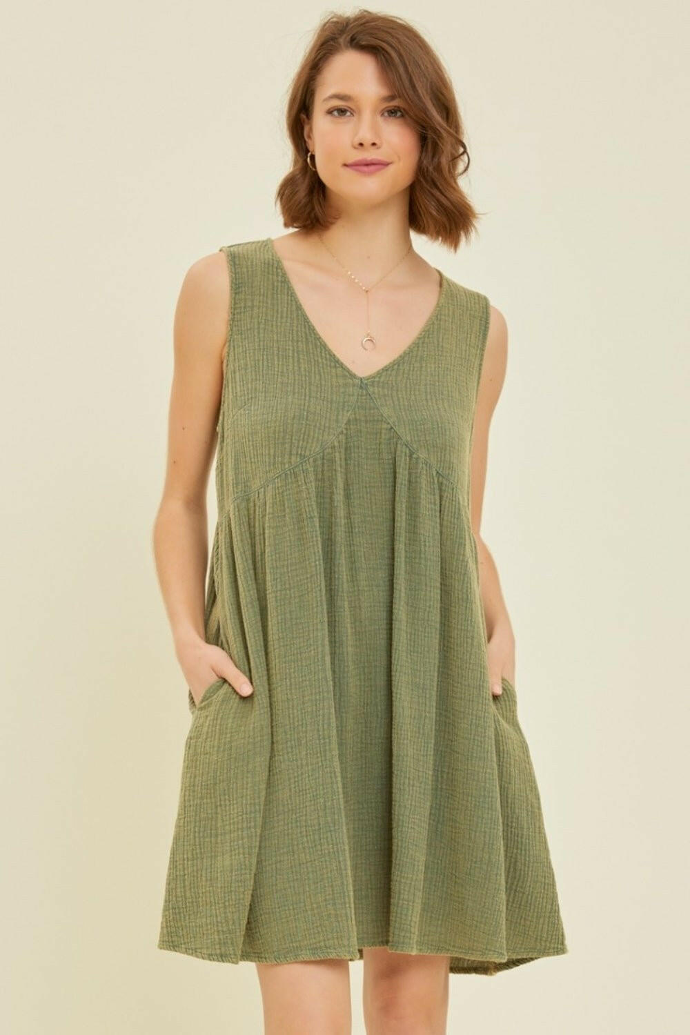 HEYSON Textured V - Neck Sleeveless Flare Mini Dress - Full Size - The Rogue Daisy