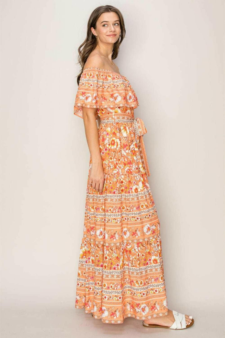 HYFVE Floral Off - Shoulder Tie Front Maxi Dress - The Rogue Daisy