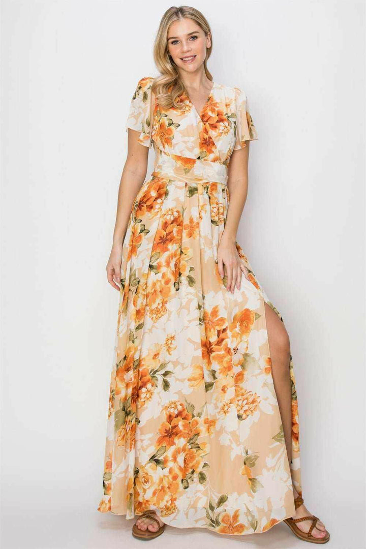 HYFVE Floral Tie Back Short Sleeve Slit Maxi Dress - The Rogue Daisy