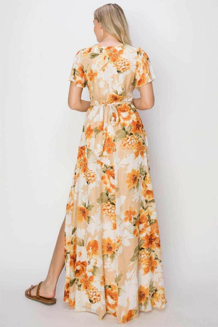 HYFVE Floral Tie Back Short Sleeve Slit Maxi Dress - The Rogue Daisy