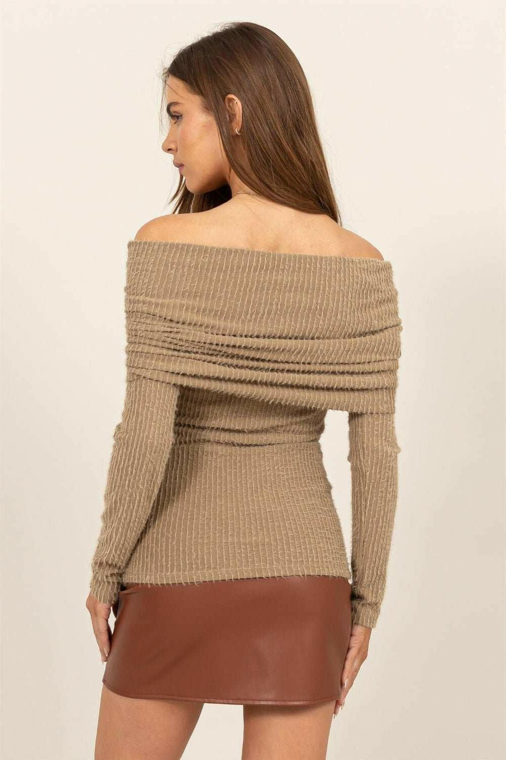 HYFVE Sandstone Fuzzy Off-Shoulder Sweater - The Rogue Daisy