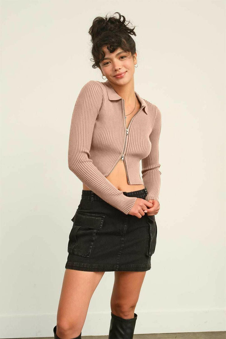 HYFVE Ribbed Double Zip Cropped Cardigan - The Rogue Daisy