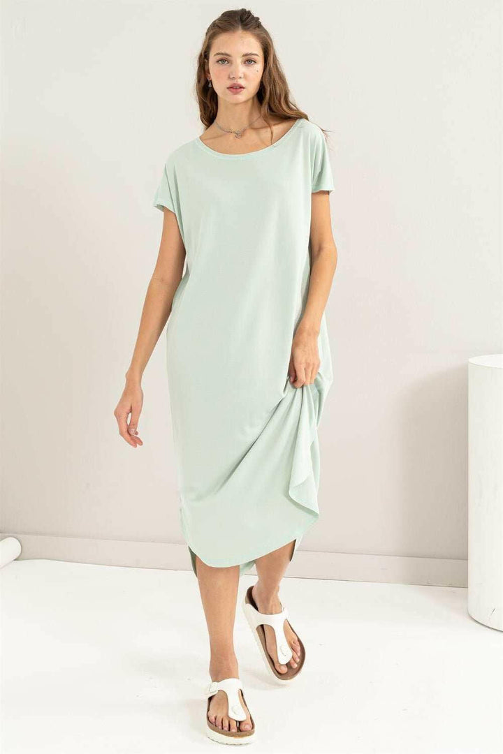 HYFVE Short Sleeve High - Low Slit Midi T-Shirt Dress - The Rogue Daisy