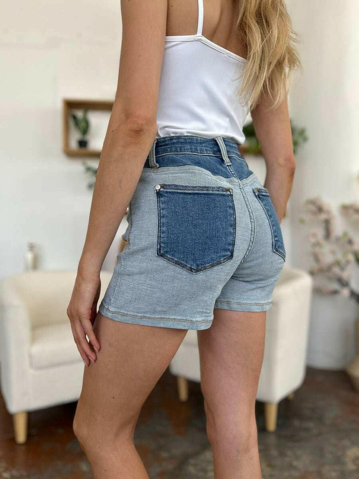 Judy Blue Color Block Denim Shorts - Full Size - The Rogue Daisy