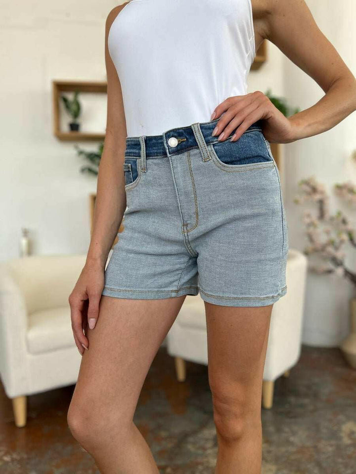 Judy Blue Color Block Denim Shorts - Full Size - The Rogue Daisy