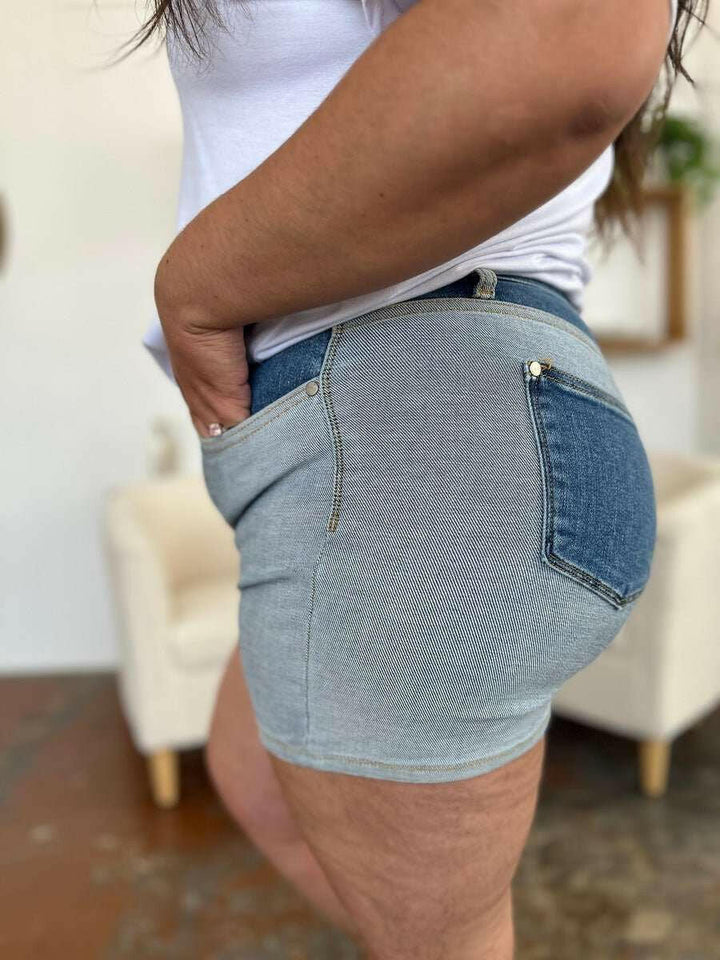 Judy Blue Color Block Denim Shorts - Full Size - The Rogue Daisy