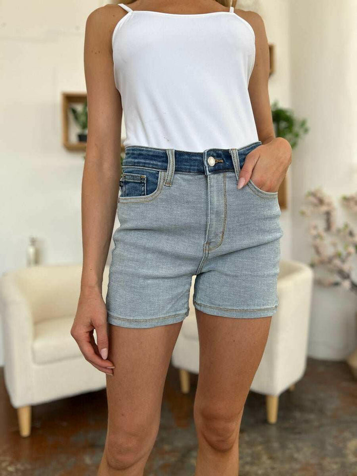 Judy Blue Color Block Denim Shorts - Full Size - The Rogue Daisy