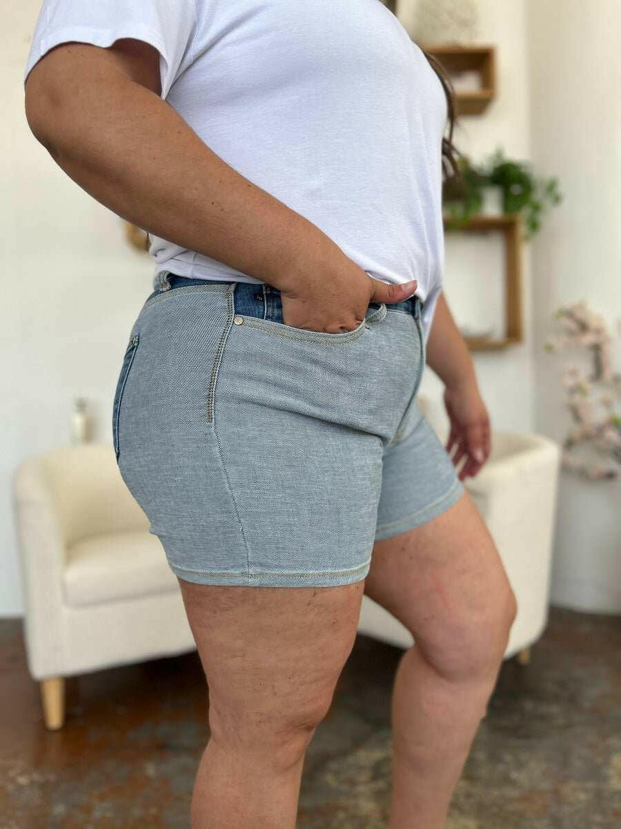 Judy Blue Color Block Denim Shorts - Full Size - The Rogue Daisy