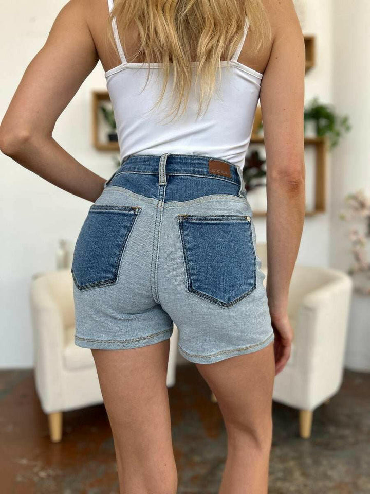 Judy Blue Color Block Denim Shorts - Full Size - The Rogue Daisy