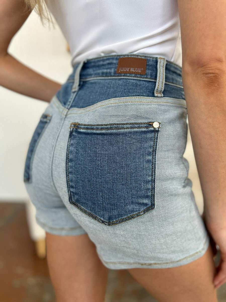 Judy Blue Color Block Denim Shorts - Full Size - The Rogue Daisy