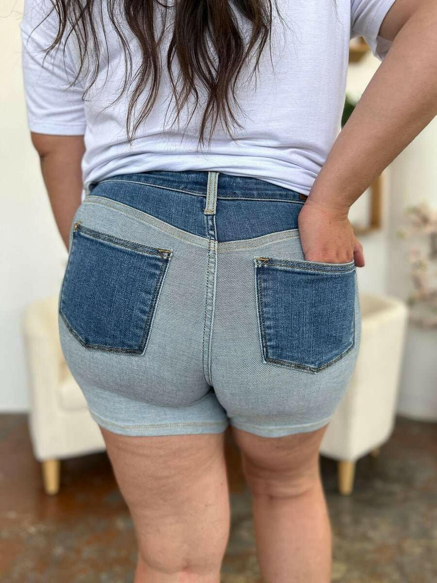 Judy Blue Color Block Denim Shorts - Full Size - The Rogue Daisy