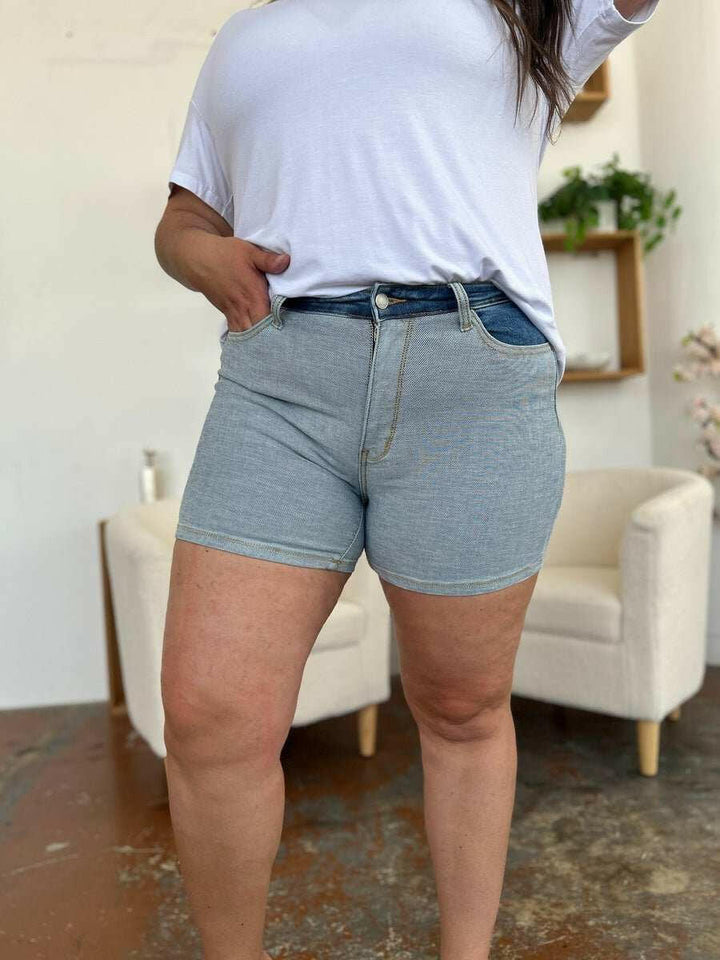 Judy Blue Color Block Denim Shorts - Full Size - The Rogue Daisy
