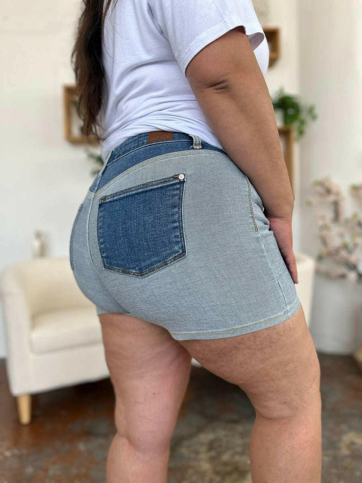Judy Blue Color Block Denim Shorts - Full Size - The Rogue Daisy