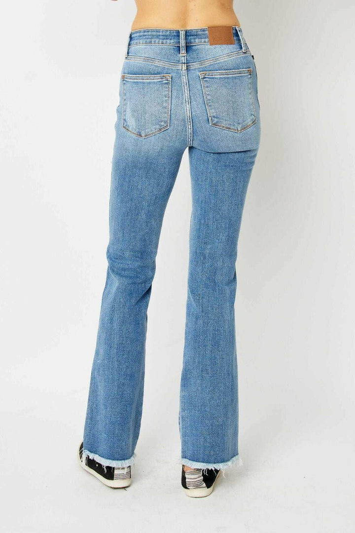 Judy Blue Distressed Raw Hem Bootcut Jeans - Full Size - The Rogue Daisy