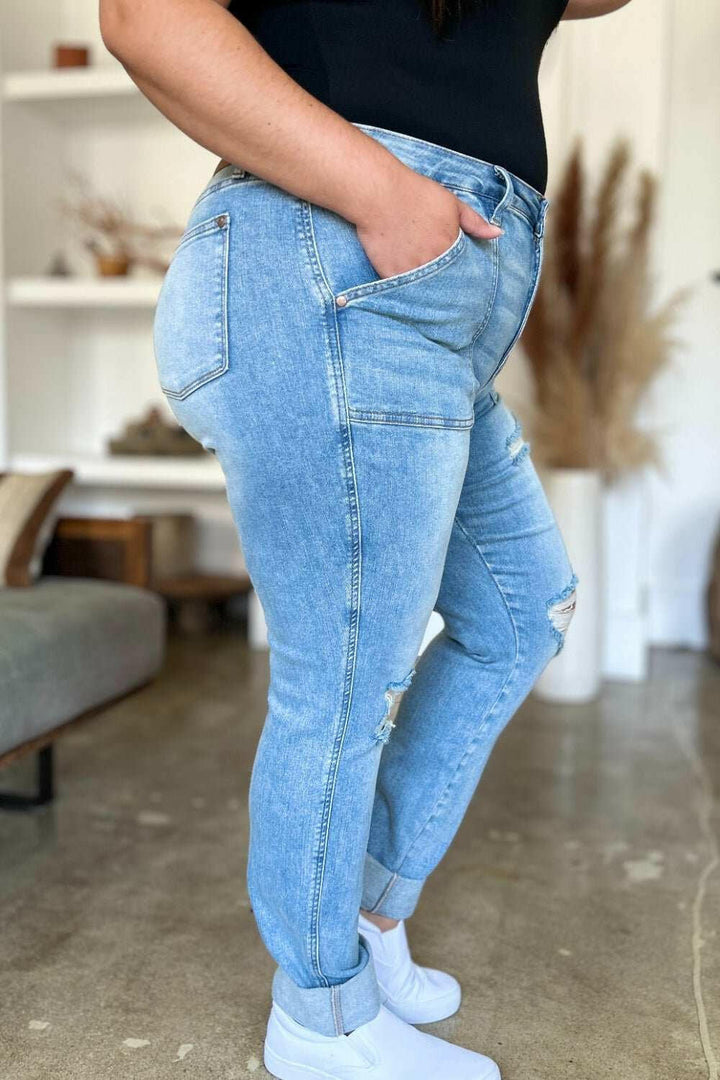 Judy Blue Distressed Straight Jeans with Patch Pockets - Full Size - The Rogue Daisy