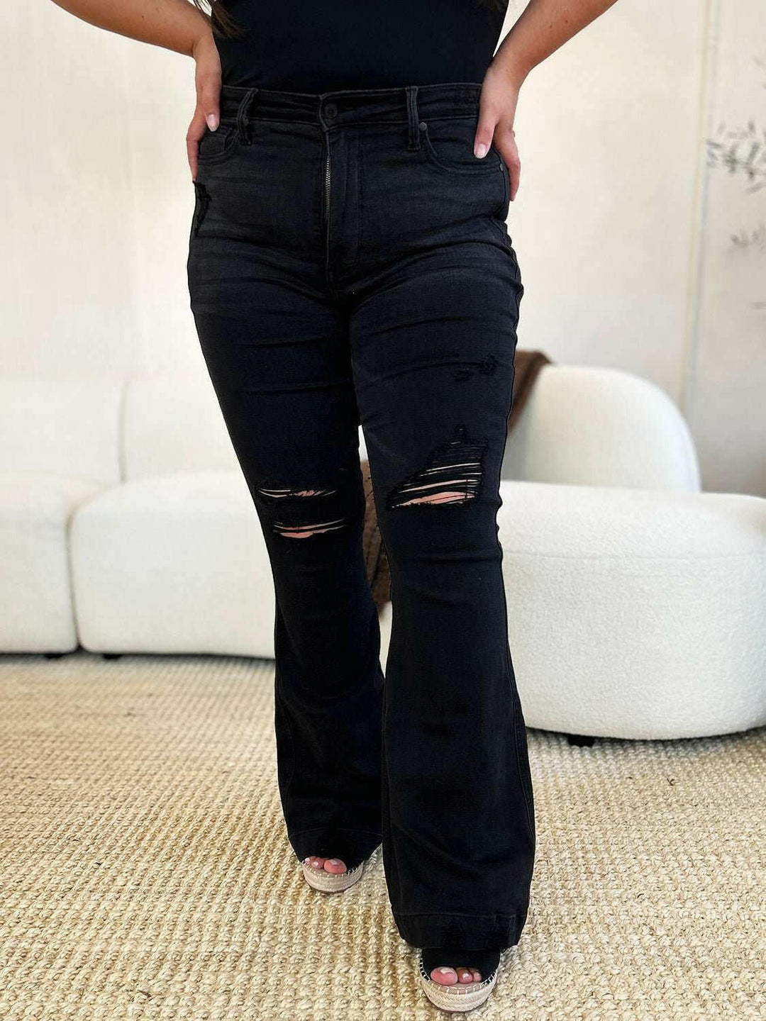 Judy Blue High Waist Distressed Flare Jeans - Full Size - The Rogue Daisy