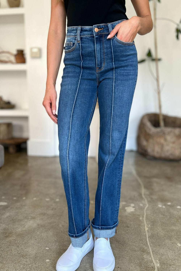 Judy Blue High Waist Front Seam Detail Straight Jeans - Full Size - The Rogue Daisy