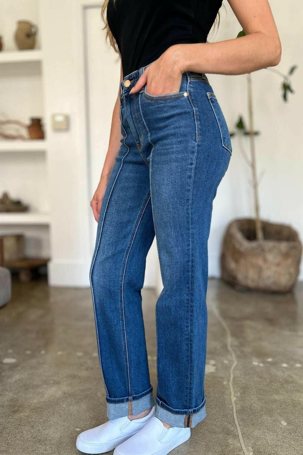 Judy Blue High Waist Front Seam Detail Straight Jeans - Full Size - The Rogue Daisy