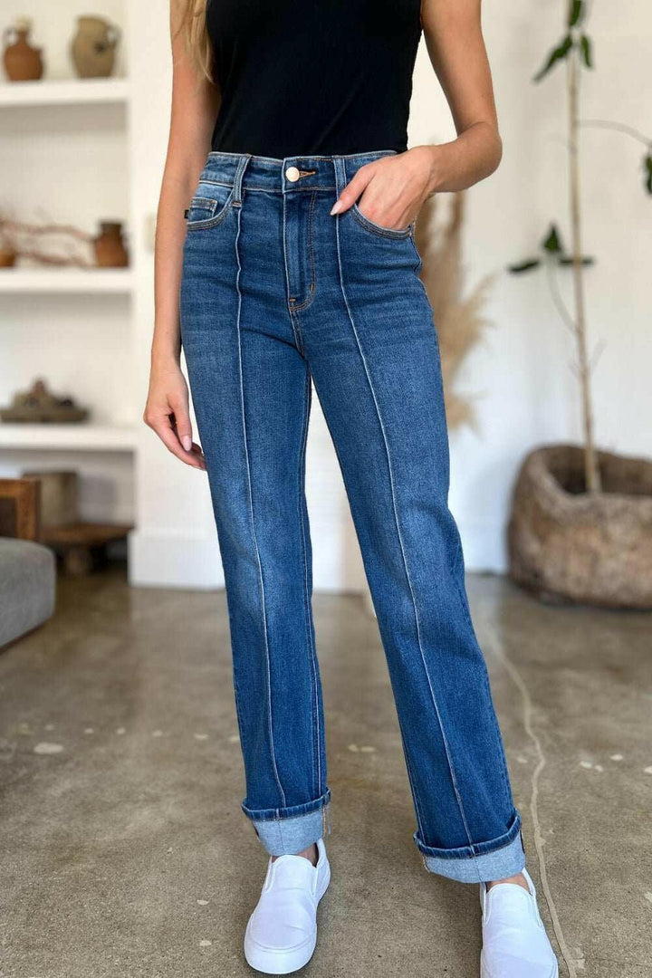 Judy Blue High Waist Front Seam Detail Straight Jeans - Full Size - The Rogue Daisy