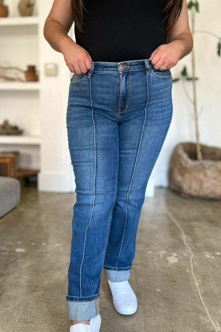 Judy Blue High Waist Front Seam Detail Straight Jeans - Full Size - The Rogue Daisy