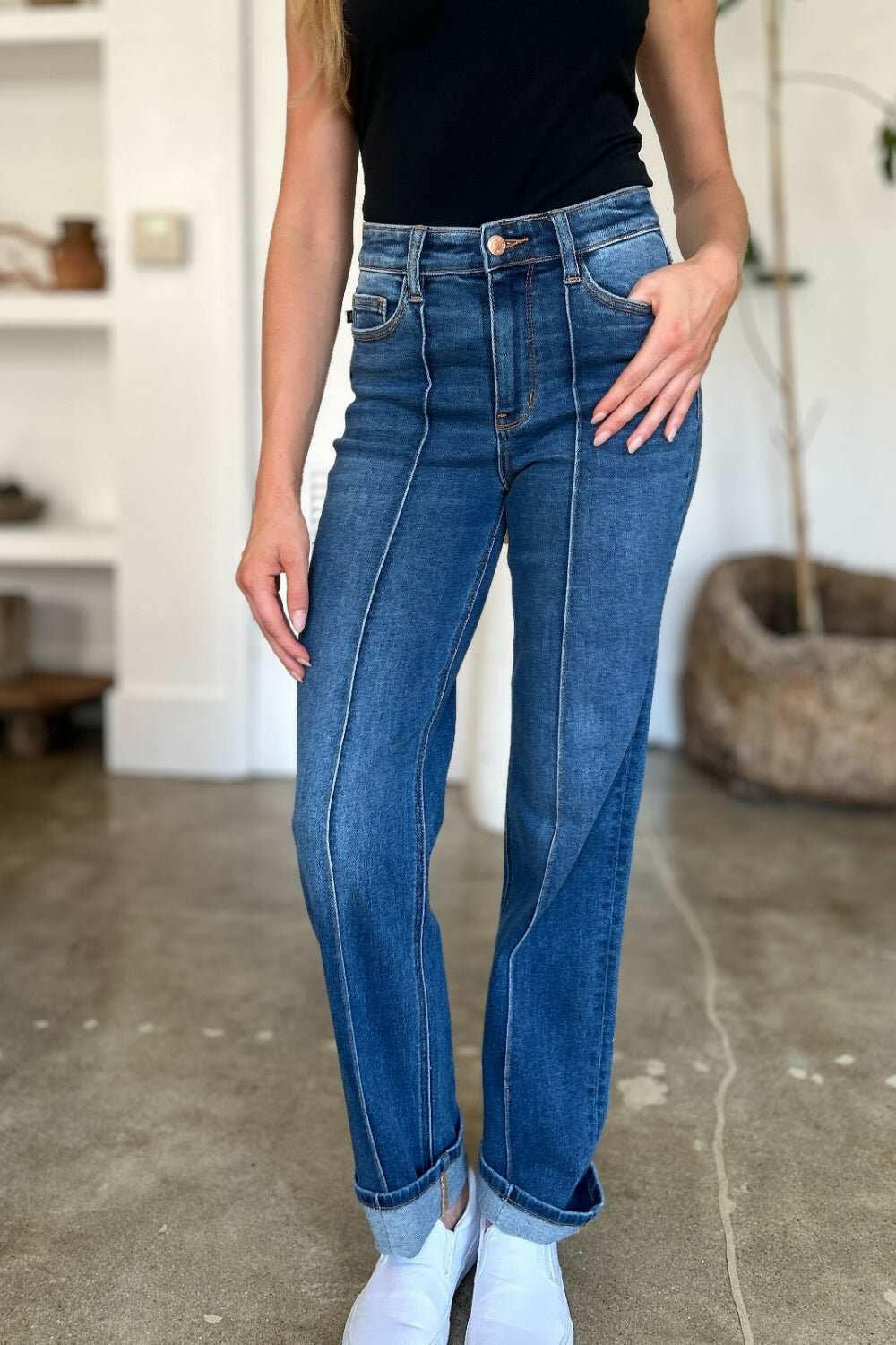 Judy Blue High Waist Front Seam Detail Straight Jeans - Full Size - The Rogue Daisy