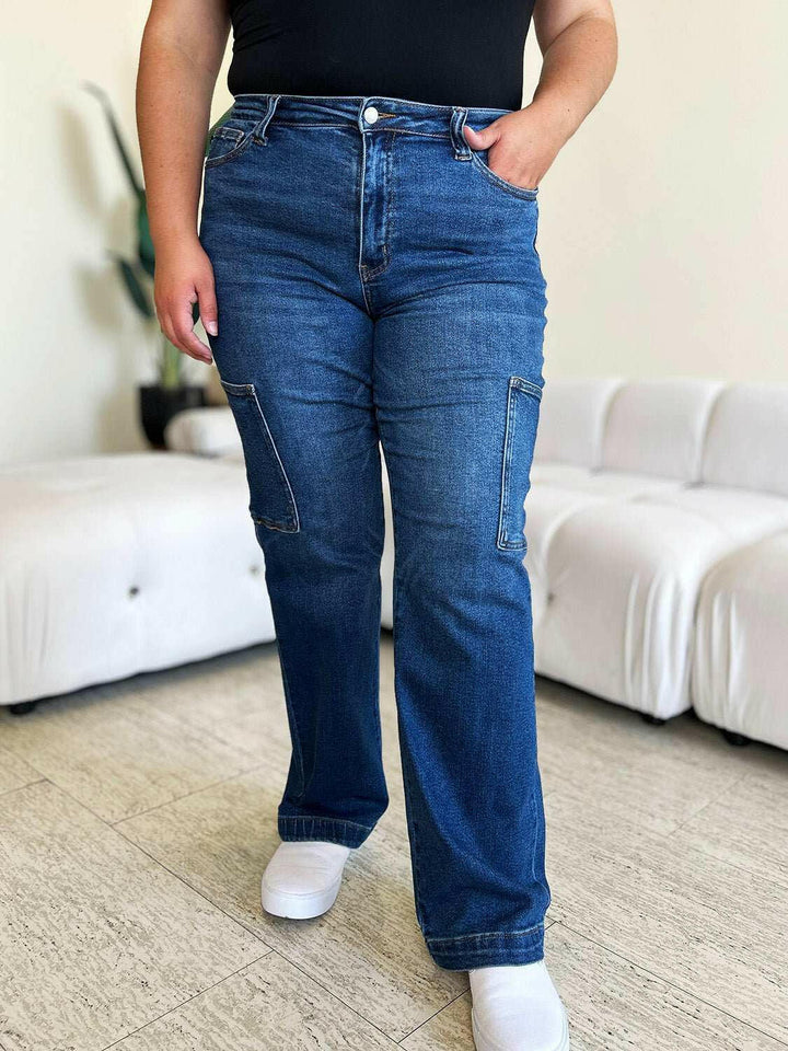 Judy Blue High Waist Straight Cargo Jeans - Full Size - The Rogue Daisy