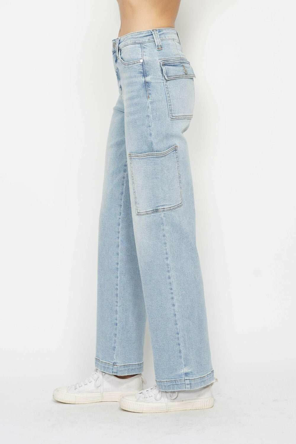 Judy Blue High Waist Straight Cargo Jeans - Full Size - The Rogue Daisy