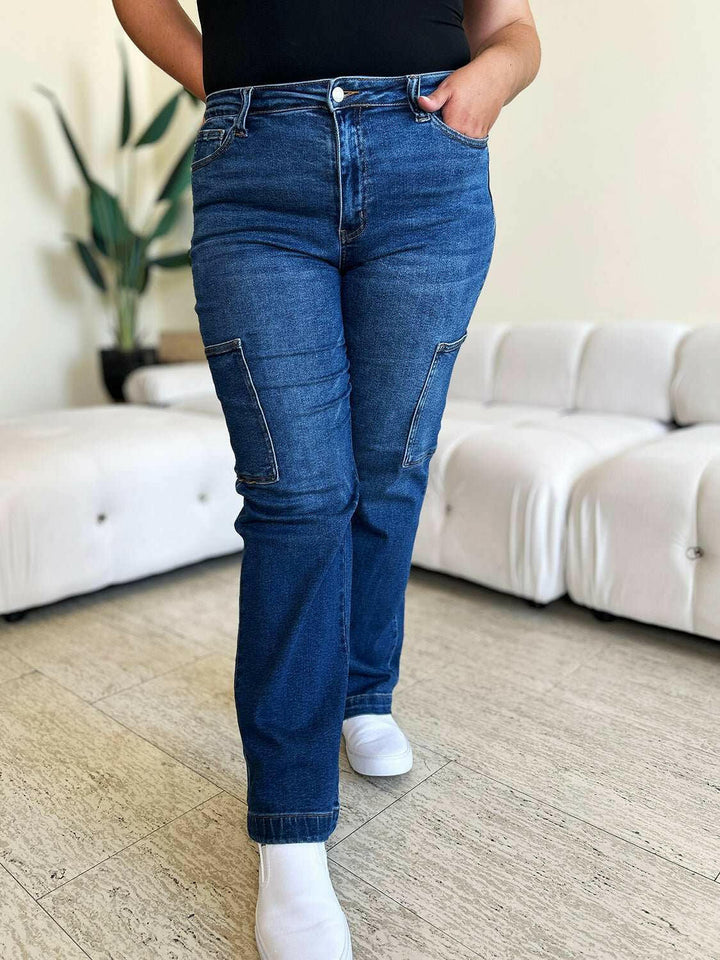 Judy Blue High Waist Straight Cargo Jeans - Full Size - The Rogue Daisy