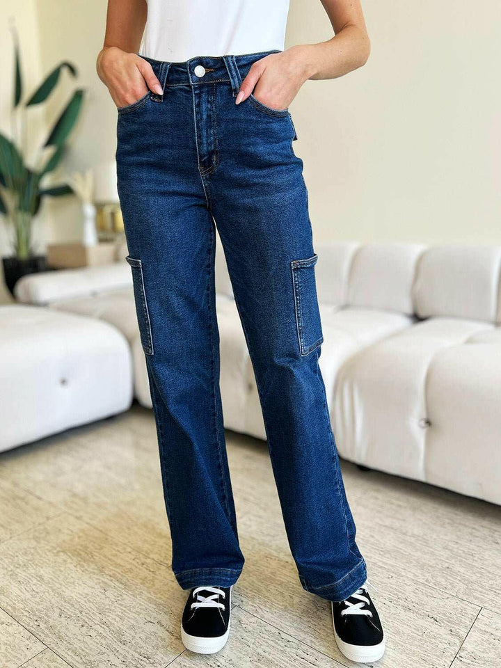 Judy Blue High Waist Straight Cargo Jeans - Full Size - The Rogue Daisy