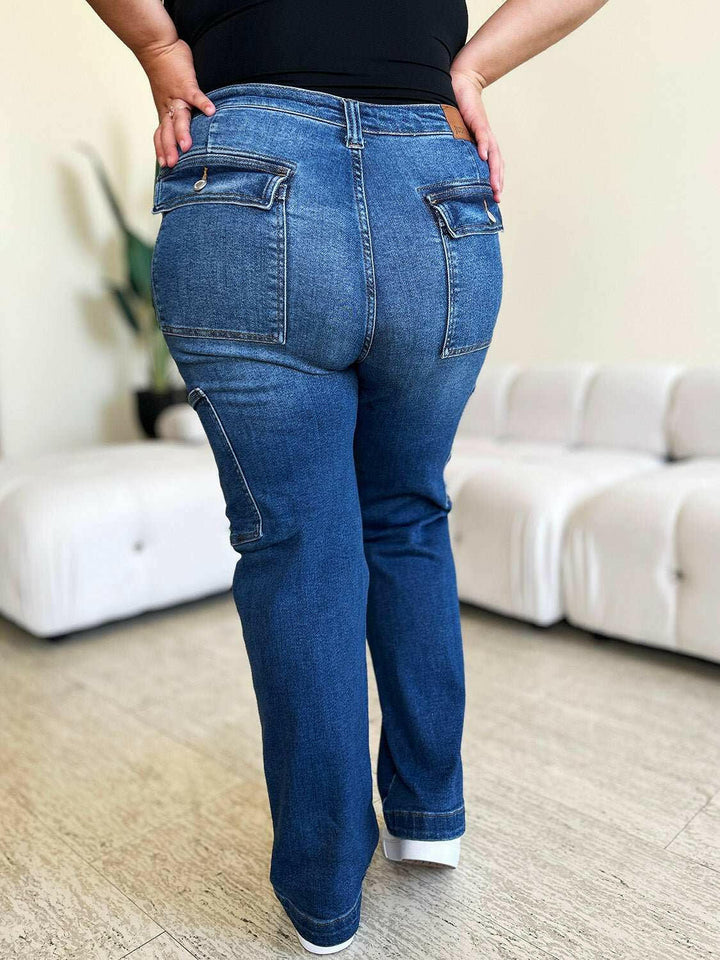 Judy Blue High Waist Straight Cargo Jeans - Full Size - The Rogue Daisy