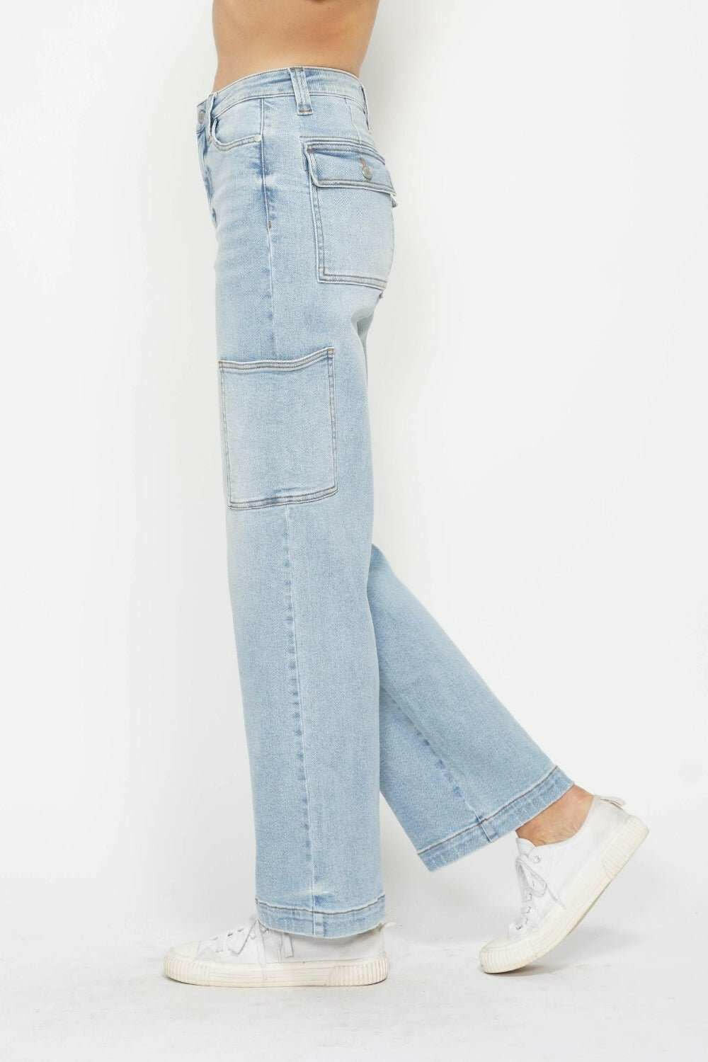 Judy Blue High Waist Straight Cargo Jeans - Full Size - The Rogue Daisy