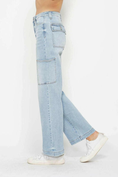 Judy Blue High Waist Straight Cargo Jeans - Full Size - The Rogue Daisy