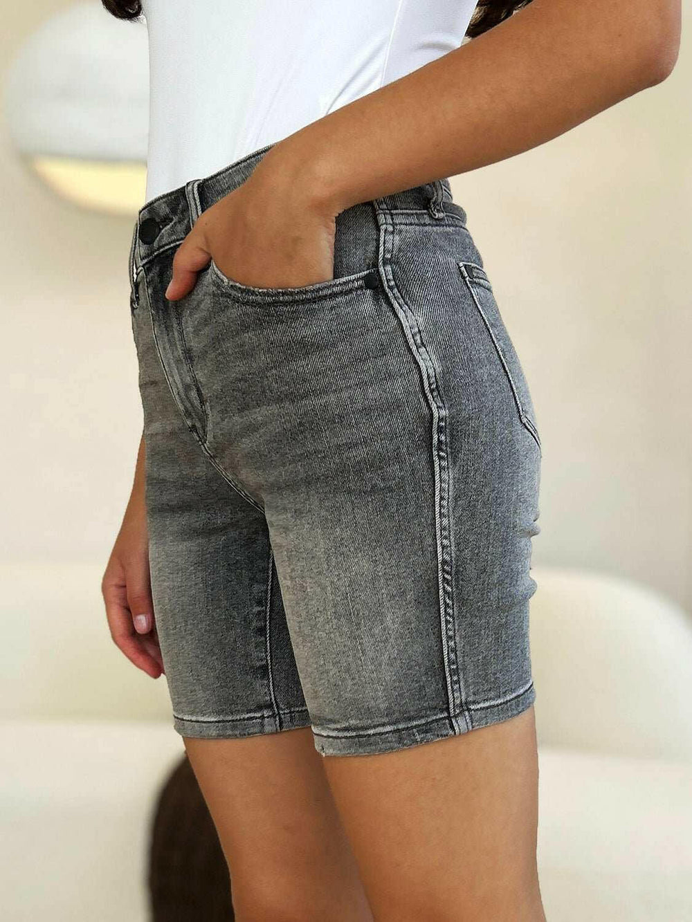 Judy Blue High Waist Washed Denim Shorts - Full Size - The Rogue Daisy