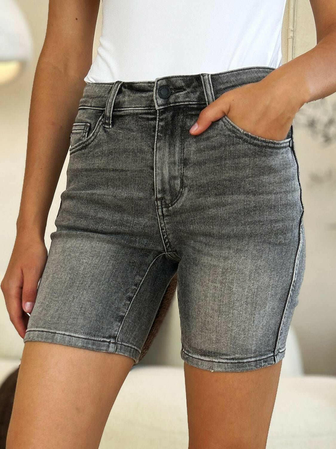 Judy Blue High Waist Washed Denim Shorts - Full Size - The Rogue Daisy