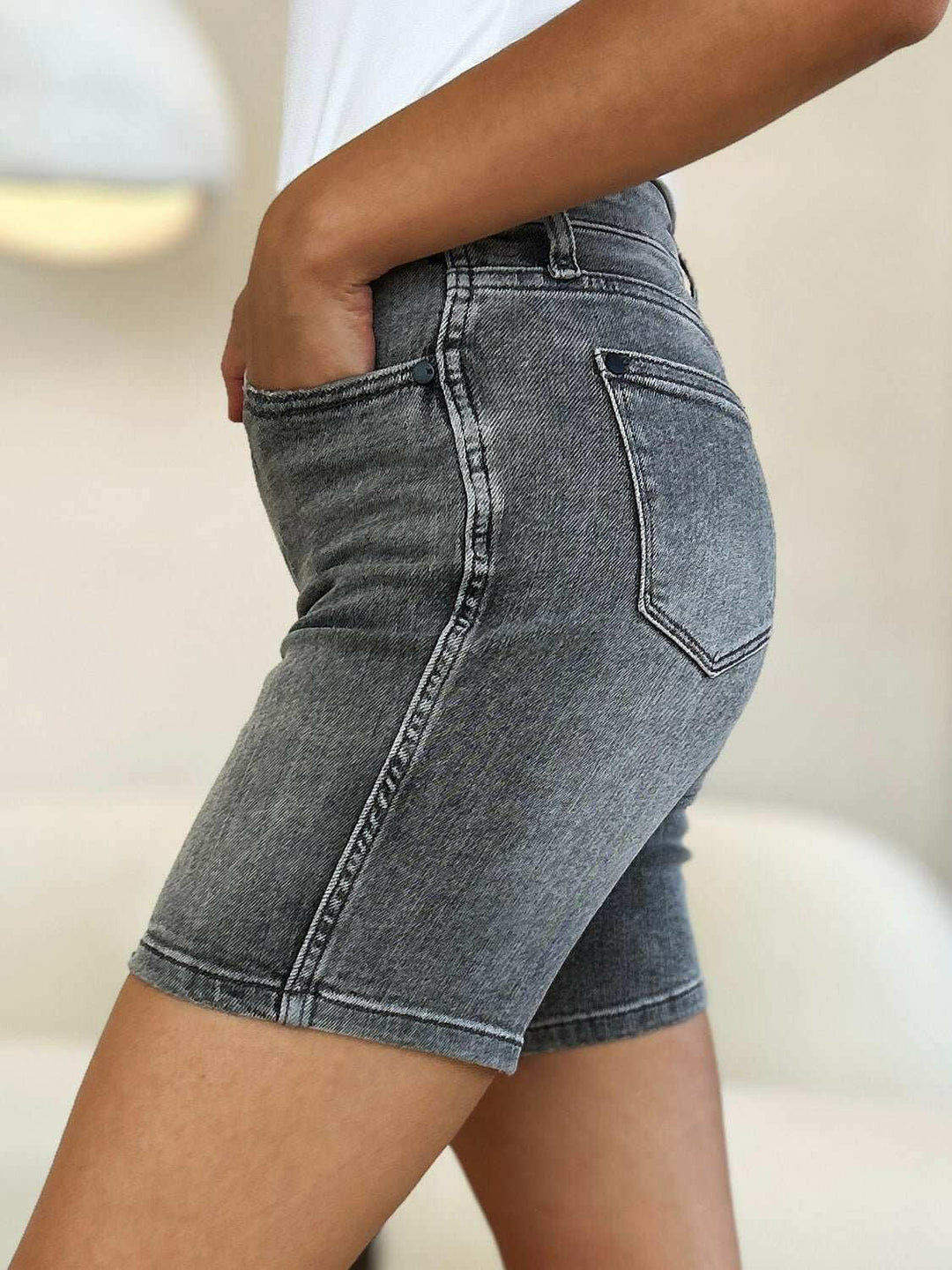 Judy Blue High Waist Washed Denim Shorts - Full Size - The Rogue Daisy