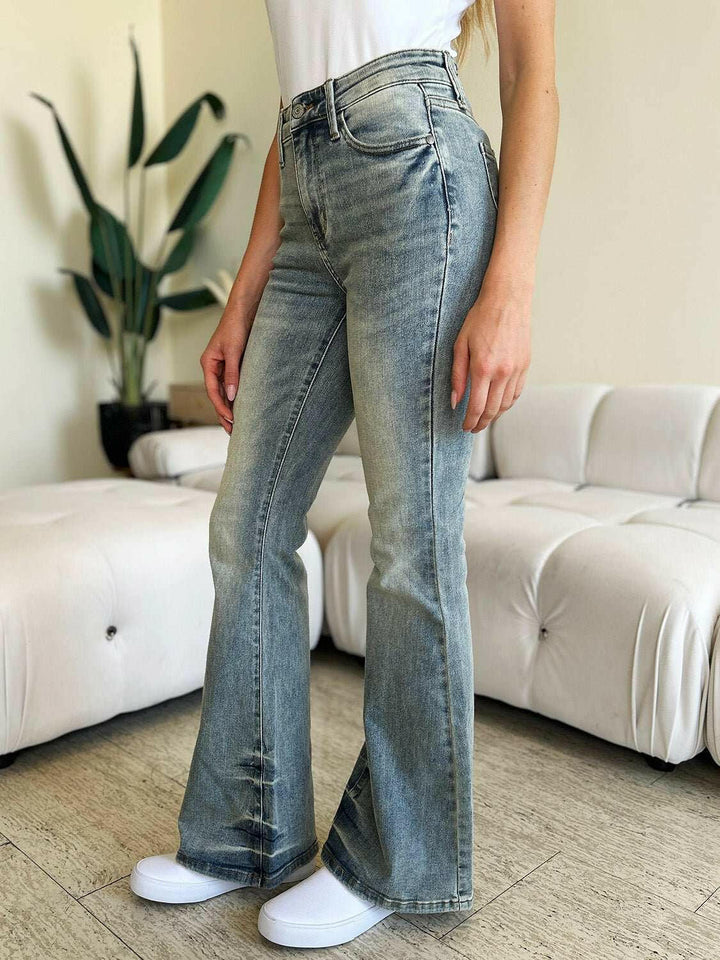 Judy Blue Mid Rise Flare Jeans - Full Size - The Rogue Daisy