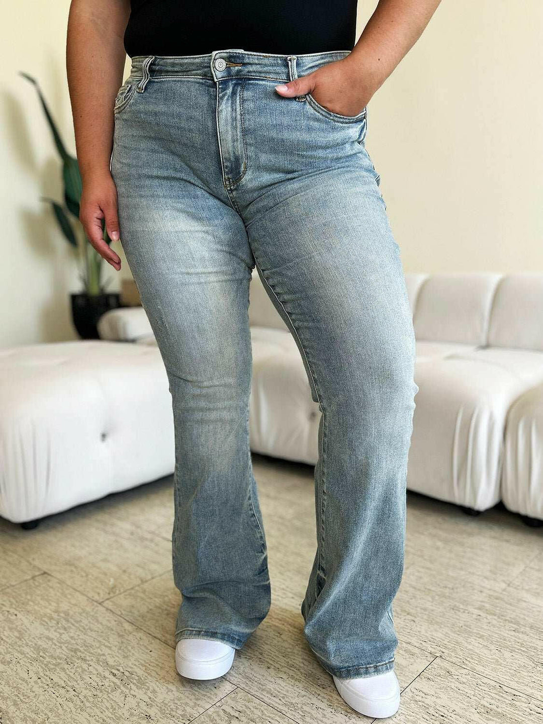 Judy Blue Mid Rise Flare Jeans - Full Size - The Rogue Daisy