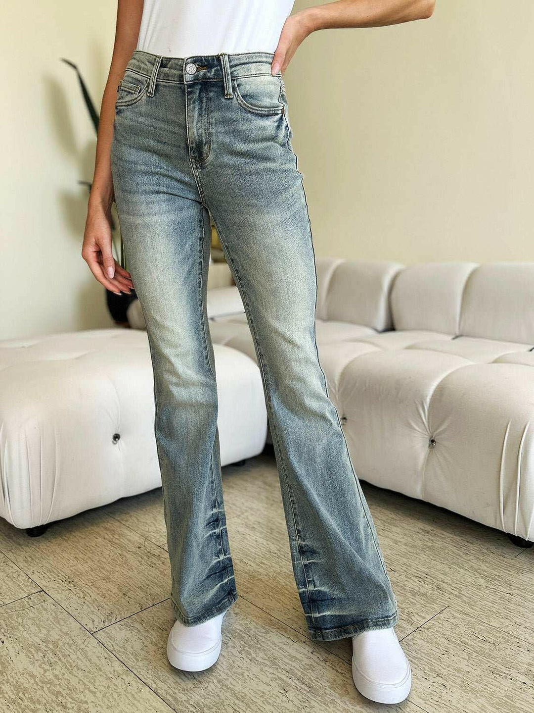 Judy Blue Mid Rise Flare Jeans - Full Size - The Rogue Daisy