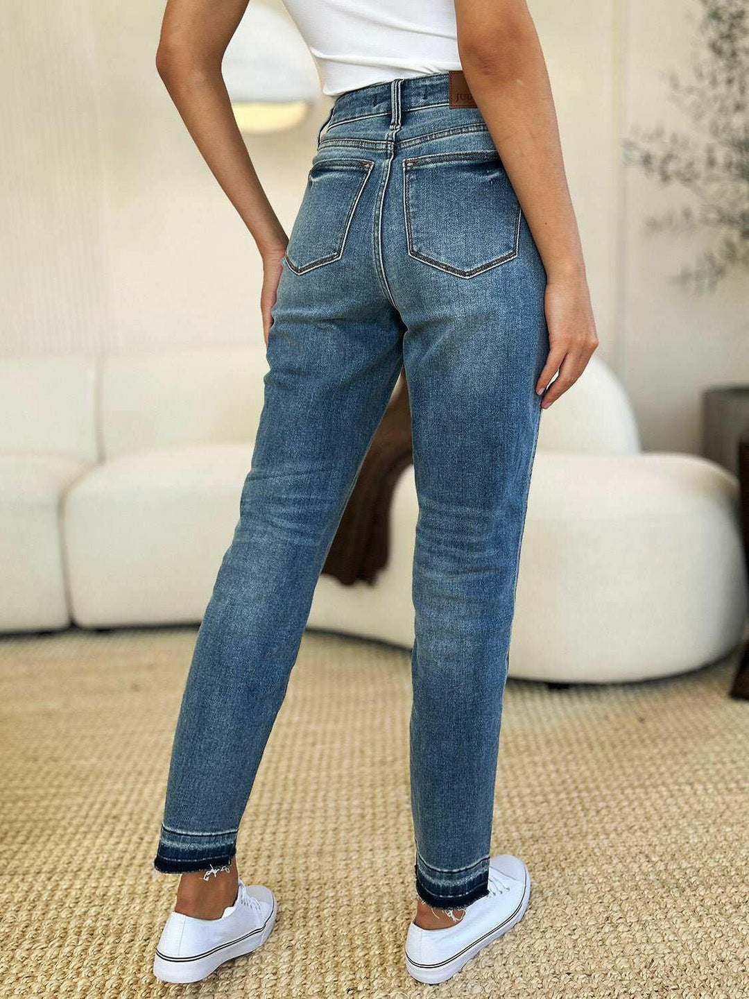 Judy Blue Mid Rise Rigid Magic Release Hem Jeans - Full Size - The Rogue Daisy