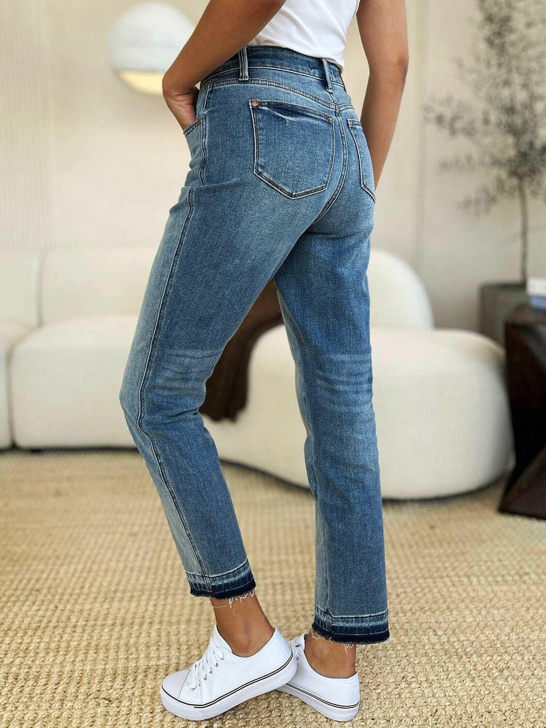 Judy Blue Mid Rise Rigid Magic Release Hem Jeans - Full Size - The Rogue Daisy