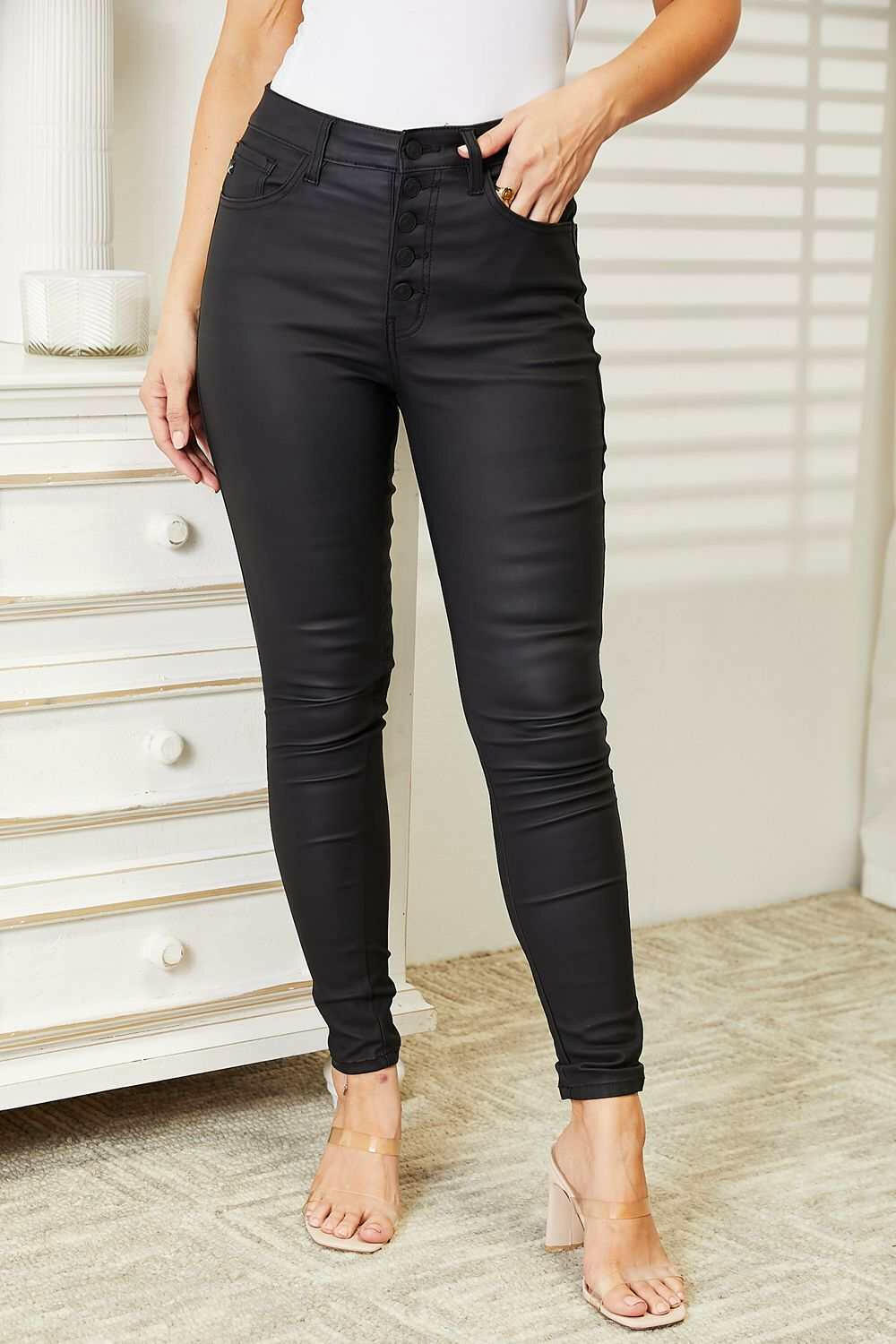 Kancan High Rise Black Coated Ankle Skinny Jeans - Full Size - The Rogue Daisy