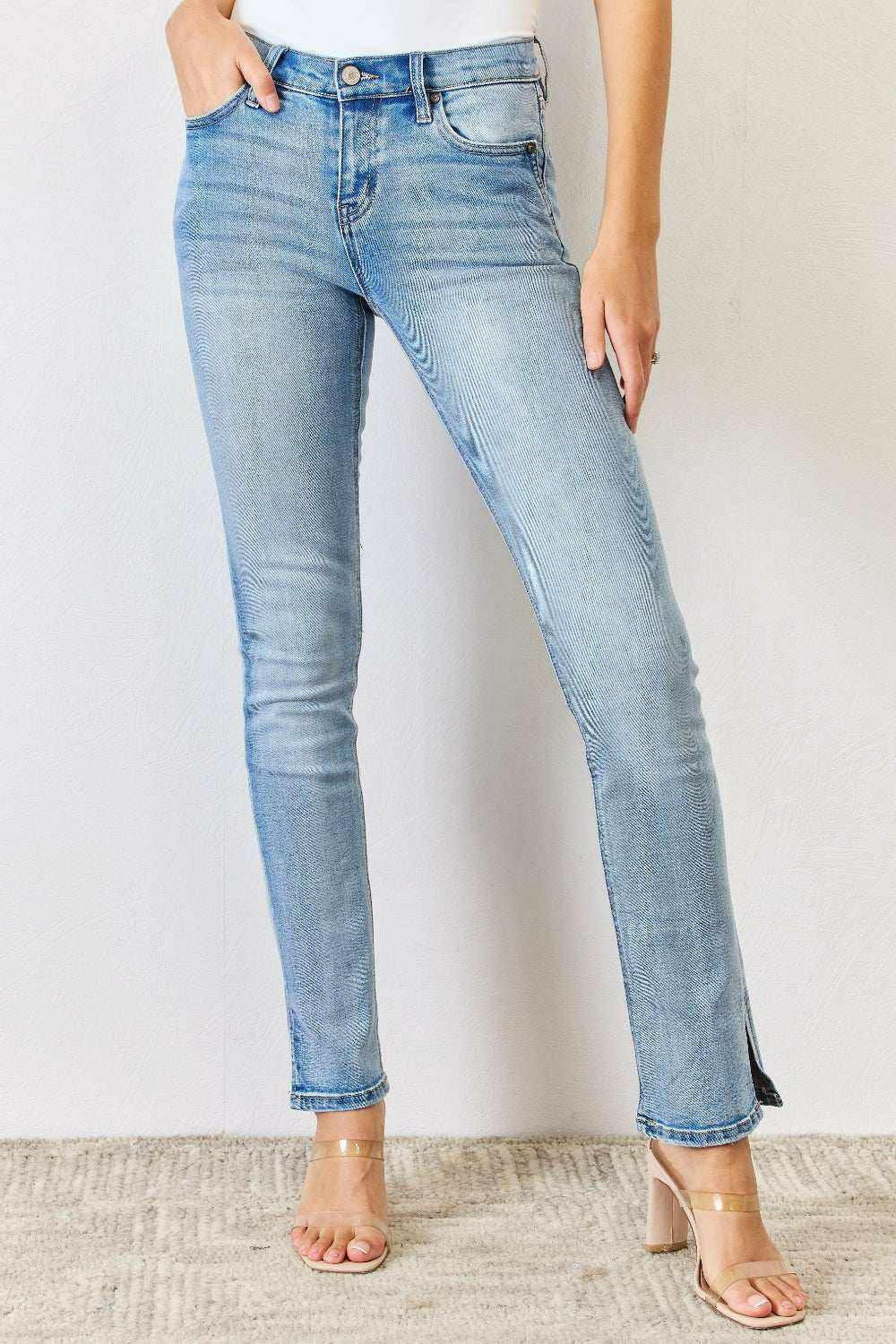 Kancan Mid Rise Y2K Slit Bootcut Jeans - Full Size - The Rogue Daisy